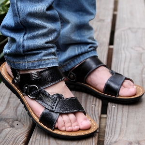 Мъжки кожени сандали с удобна подметка в кафяв и черен цвят