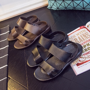 Мъжки сандали от изкуствена кожа в черен и кафяв цвят - подходящи за ежедневие 