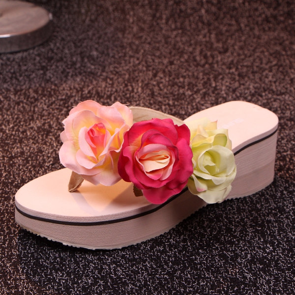 Дамски летни чехли за плаж с розичка - сини, червени, бели, бежови, кафяви модели - Sunny colour