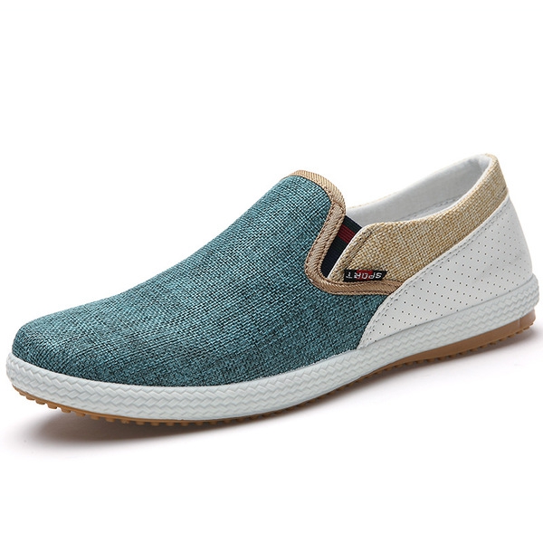 Летни мъжки мокасини бял син и зелен цвят