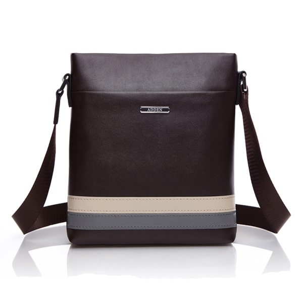 Мъжка кожена чанта с дълга дръжка в черно и кафяво