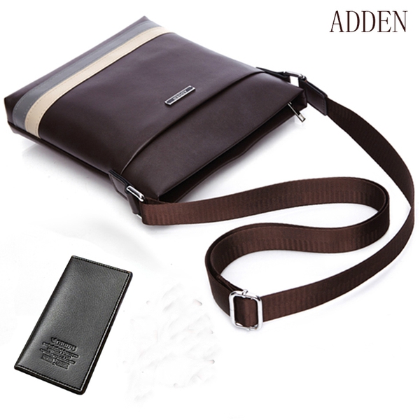 Мъжка кожена чанта с дълга дръжка в черно и кафяво