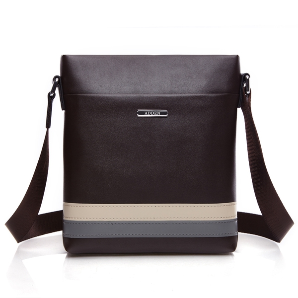 Мъжка кожена чанта с дълга дръжка в черно и кафяво