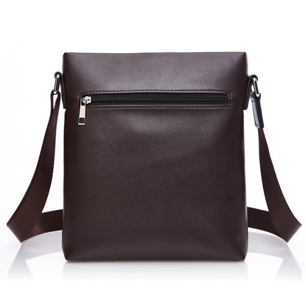 Мъжка кожена чанта с дълга дръжка в черно и кафяво