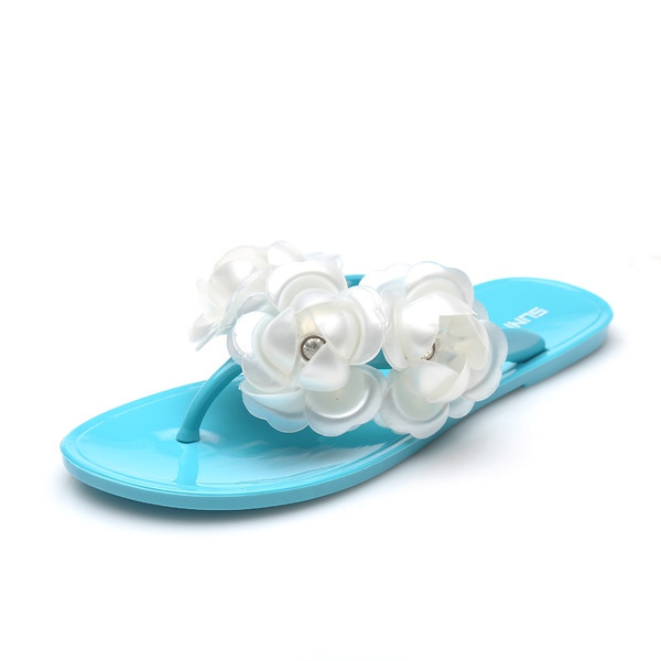Γυναικείες παντόφλες για την παραλία και την καθημερινή ζωή με διακοσμητικά λουλούδια - μπλε, ροζ, μαύρο, πράσινο και άλλα καλοκ