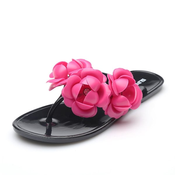 Γυναικείες παντόφλες για την παραλία και την καθημερινή ζωή με διακοσμητικά λουλούδια - μπλε, ροζ, μαύρο, πράσινο και άλλα καλοκ