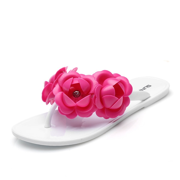 Γυναικείες παντόφλες για την παραλία και την καθημερινή ζωή με διακοσμητικά λουλούδια - μπλε, ροζ, μαύρο, πράσινο και άλλα καλοκ