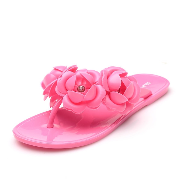 Γυναικείες παντόφλες για την παραλία και την καθημερινή ζωή με διακοσμητικά λουλούδια - μπλε, ροζ, μαύρο, πράσινο και άλλα καλοκ