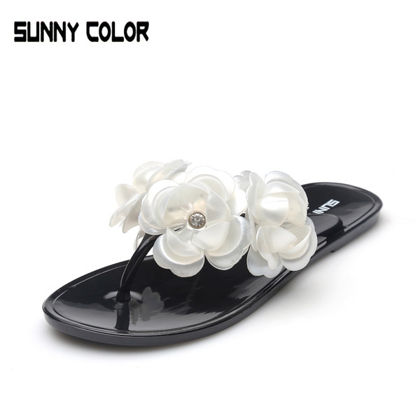 Γυναικείες παντόφλες για την παραλία και την καθημερινή ζωή με διακοσμητικά λουλούδια - μπλε, ροζ, μαύρο, πράσινο και άλλα καλοκ