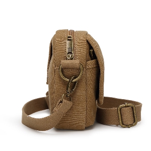 Мъжки кафяви платнени чанти за през рамо - мека повърхност и размери: височина: 15 см, дължина: 11 см , ширина: 6 см