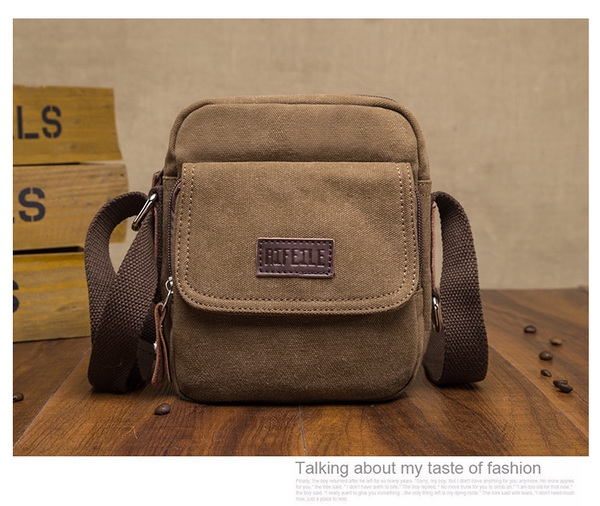 Малки мъжки чанти изработени от платно и памук - 3 модела в зелен кафяв и бежов цвят 