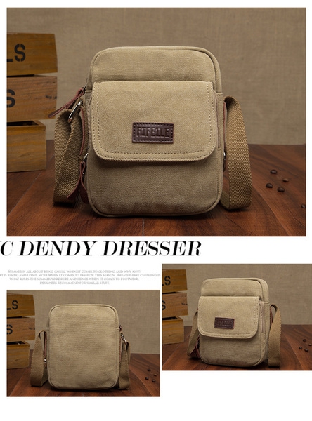 Малки мъжки чанти изработени от платно и памук - 3 модела в зелен кафяв и бежов цвят 