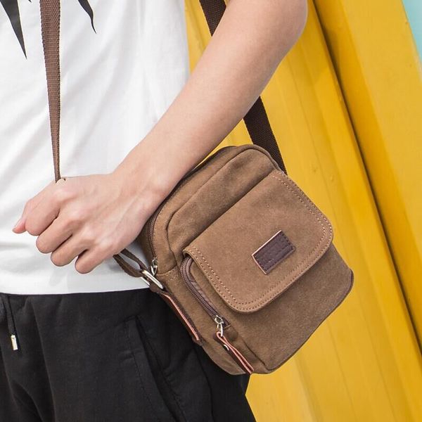 Малки мъжки чанти изработени от платно и памук - 3 модела в зелен кафяв и бежов цвят 