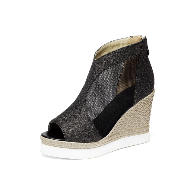 Дамски сандали на платформа брокатени с мрежа