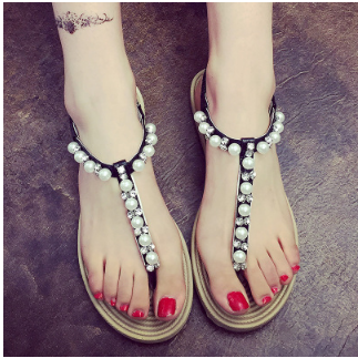 Дамски ниски и удобни сандали с перли  