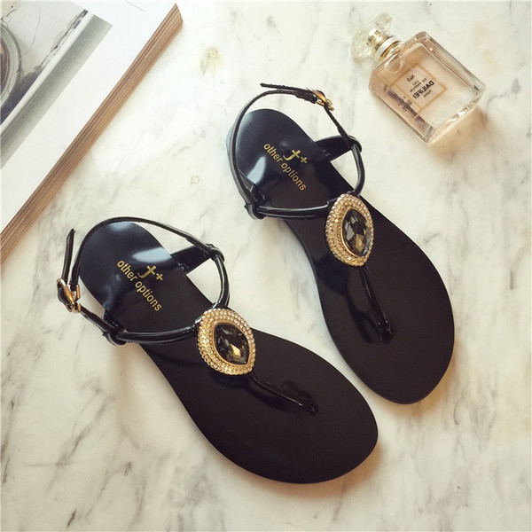 το καλοκαίρι Γυναικεία σανδάλια με υψηλή ποιότητα κατασκευής και μεγάλη λάμπει πέτρα σε δύο χρώματα