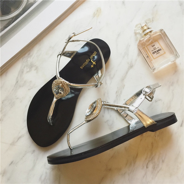 το καλοκαίρι Γυναικεία σανδάλια με υψηλή ποιότητα κατασκευής και μεγάλη λάμπει πέτρα σε δύο χρώματα