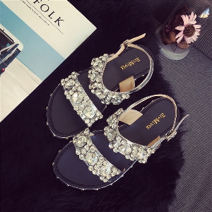 Луксозни диамантени сандали на равна подметка в два цвята 