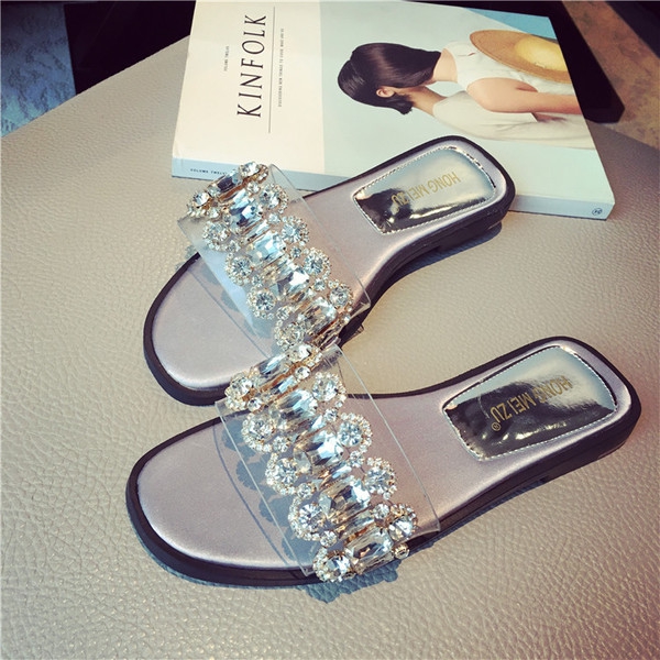 Дамски чехли с блестящи камъни в три цвята