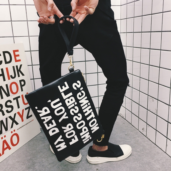 Мъжка чанта от изкуствена кожа - тип клъч - мека повърхност с интересни принтове Fashioncode, звезда, светкавица