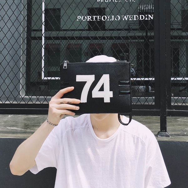 Мъжка чанта от изкуствена кожа - тип клъч - мека повърхност с интересни принтове Fashioncode, звезда, светкавица