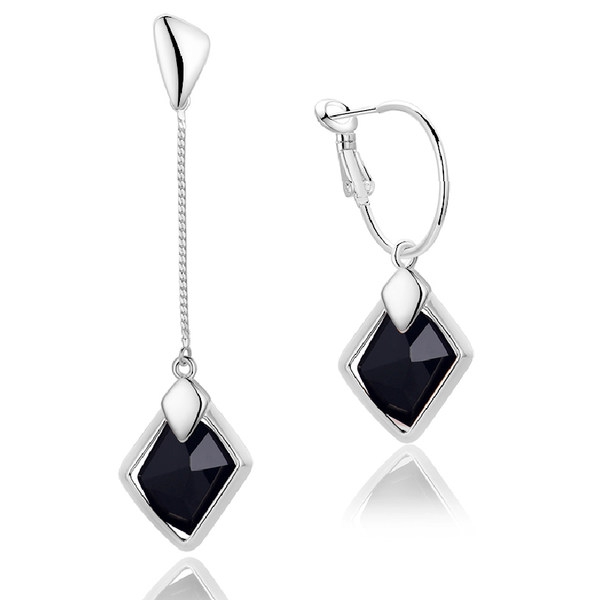 Дамски обеци в с черен камък в сребрист и златист цвят - 6 модела