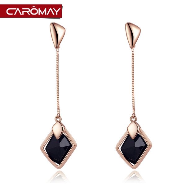 Дамски обеци в с черен камък в сребрист и златист цвят - 6 модела