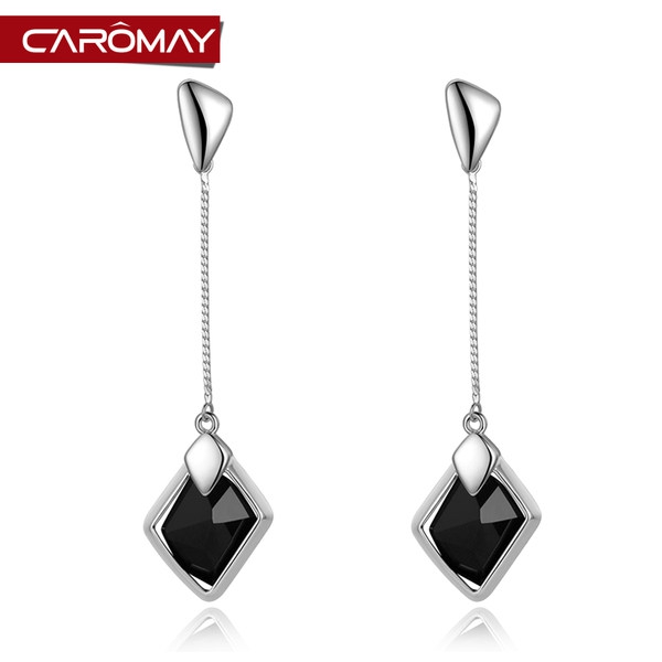 Дамски обеци в с черен камък в сребрист и златист цвят - 6 модела