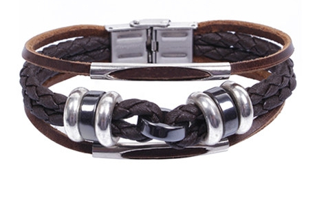 Ανδρικά δερμάτινα βραχιόλια με ρετρό διακόσμηση - φύλλο, τριφύλλι, καρδιά, σταυρός, επιγραφή Μις Wu