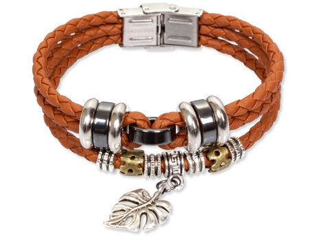 Ανδρικά δερμάτινα βραχιόλια με ρετρό διακόσμηση - φύλλο, τριφύλλι, καρδιά, σταυρός, επιγραφή Μις Wu