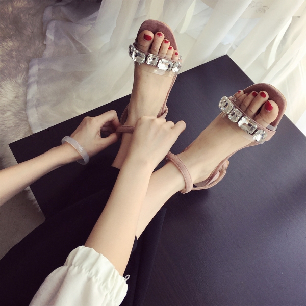 Дамски сандали с камъни в бледо розово и черно