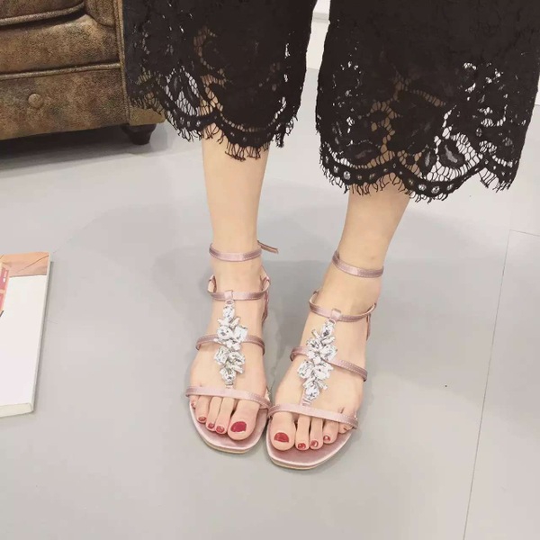 Дамски ежедневни сандали с камъни в розов и черен цвят