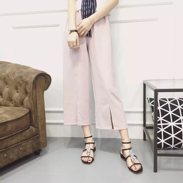 Дамски ежедневни сандали с камъни в розов и черен цвят