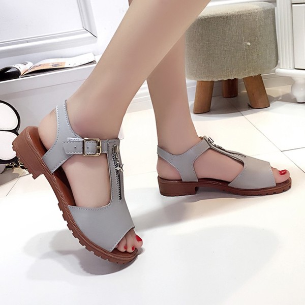 Οι γυναίκες σανδάλια με ψεύτικο φερμουάρ - σε γκρι, λευκό και μπεζ