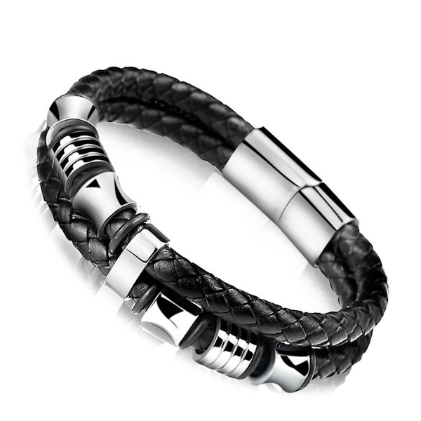 Мъжки гривни няколко черни модели от изкуствена кожа - позлатени или посребрени 