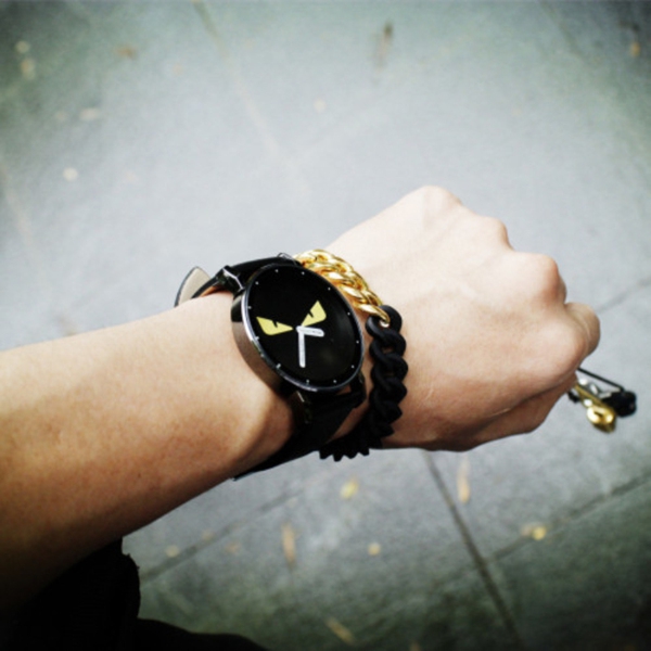 Мъжка черна кожена гривна M и L размер