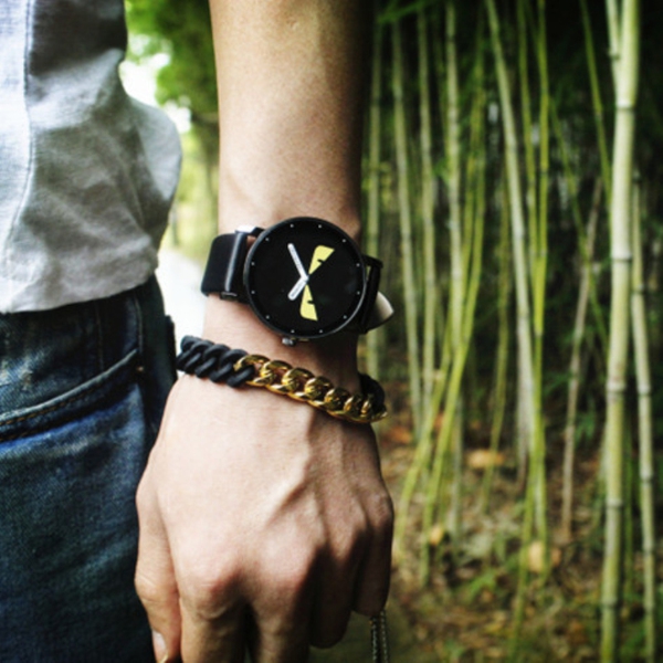 Мъжка черна кожена гривна M и L размер