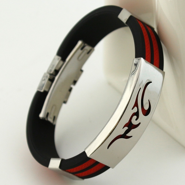 Мъжки кожени гривни - три черни модела с червени и сини черти