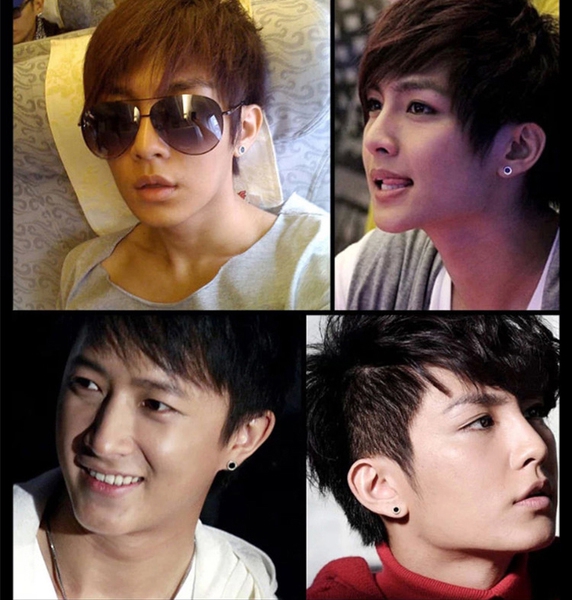 Чифт кръгли мъжки обеци с черен камък - 7 мм 10 мм 12 мм 