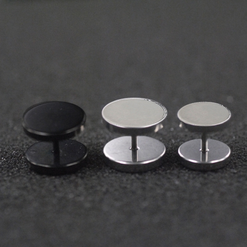 Чифт стоманени мъжки обеци в черен и сребрист цвят - 10 мм 12 мм  14 мм 