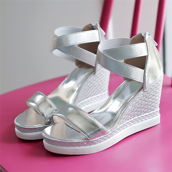 Οι γυναίκες σανδάλια κόκκινο, ασημί και ροζ πλατφόρμα