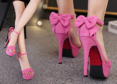 Високи дамски сандали 12 см ток в розов и черен цвят