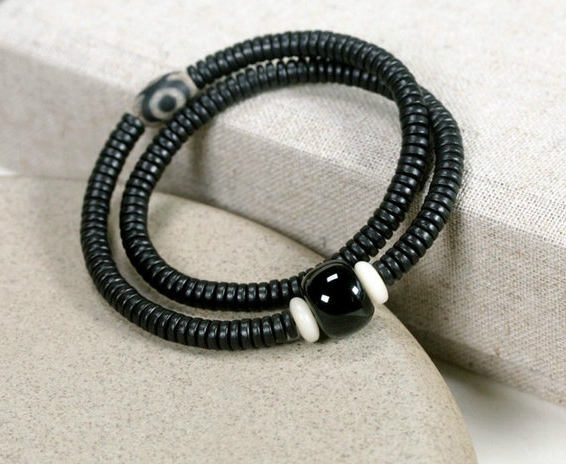 Ανδρικά ρετρό βραχιόλια σε μαύρο χρώμα - 17 και 18 cm