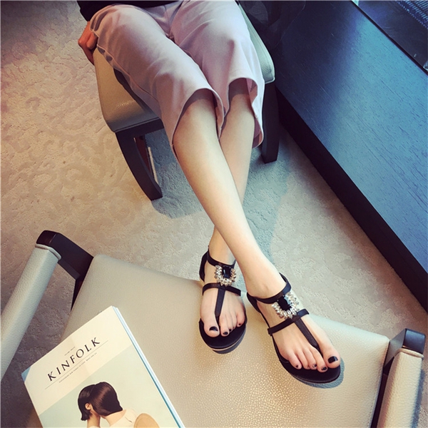 Римски сандали за жени с камък в розов и черен цвят