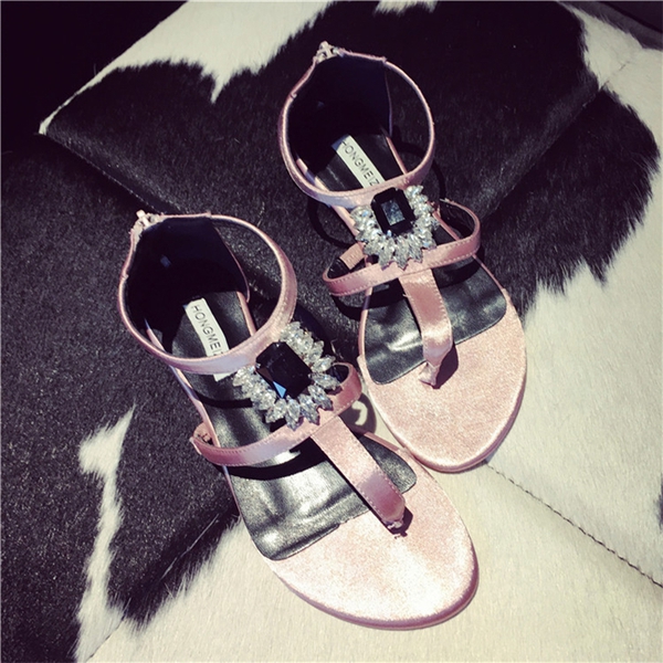 Римски сандали за жени с камък в розов и черен цвят