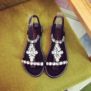Дамски ежедневни блестящи сандали на равна подметка в сребрист и черен цвят
