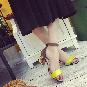 Дамски интересни сандали с кръгъл ток в леопардов и зелен цвят