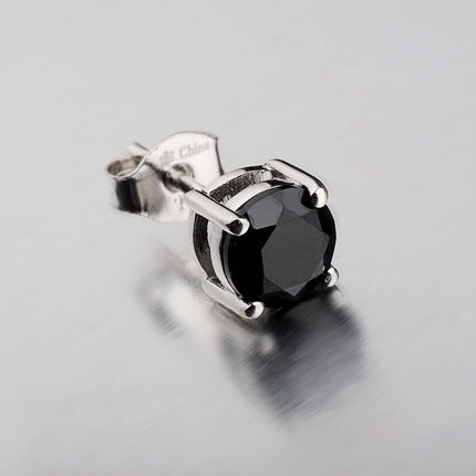 Ανδρικό ασημένιο σκουλαρίκι με μαύρο κρύσταλλο - 1 κομμάτι