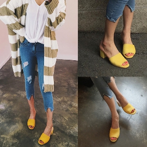 Дамски велурени летни чехли с квадратен ток в четири цвята