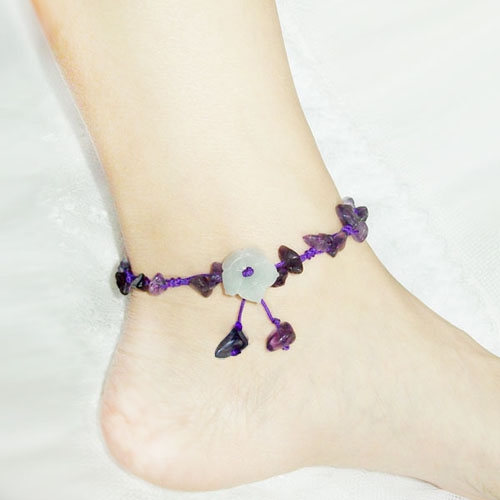 Дамски гривни за глезен - невероятен дизайн с лилав цвят и мъниста